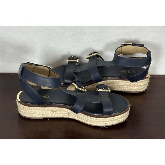 Michael Kors Cunningham Strappy Espadrille Sandal Women's 5.5M Black & Gold - Picture 3 of 9